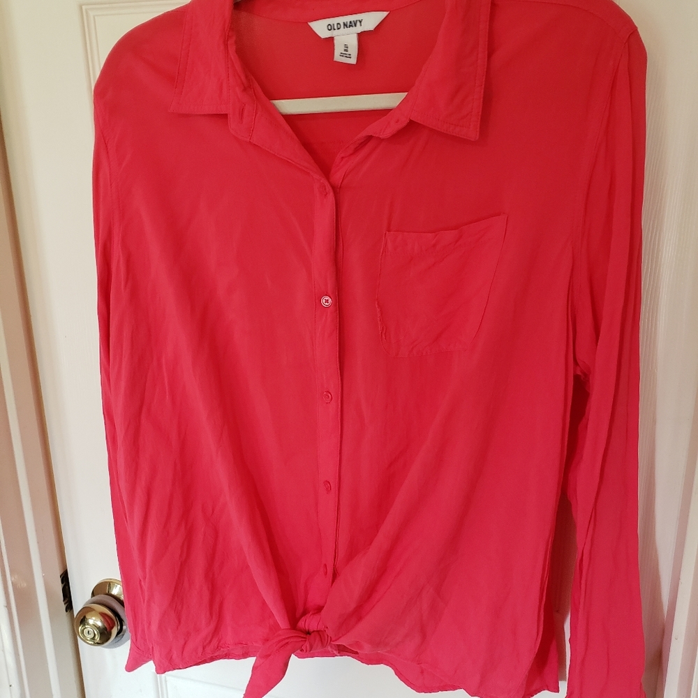 NWOT Hot Pink Old Navy Blouse with Tie Size XL -soft and lightweight